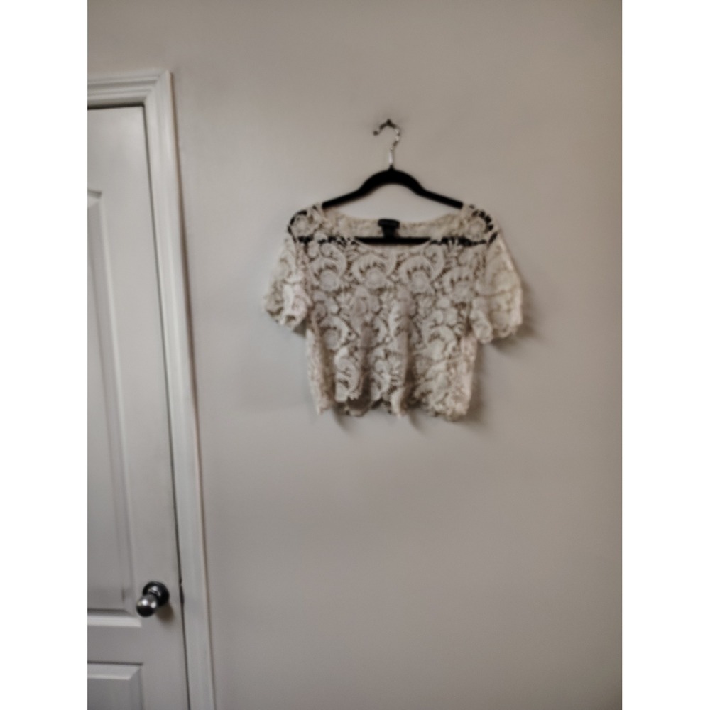 Wet Seal Womens Cream Crochet Lace Crop Top Short Sleeve Cotton Boho Size Medium